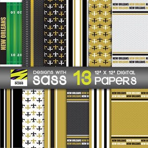 Papier numérique, papier de football de la Nouvelle-Orléans, motif de football de la Nouvelle-Orléans, scrapbooking de football de la Nouvelle-Orléans, papier artisanal de football de la Nouvelle-Orléans