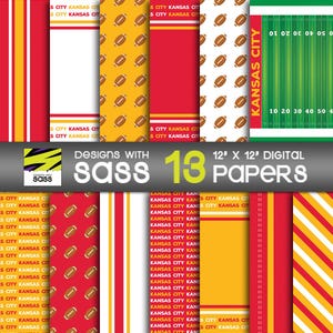 Kansas City Football Digital Paper Seamless Kansas City football scrapbook paper, Missouri football, Kansas City football craft paper