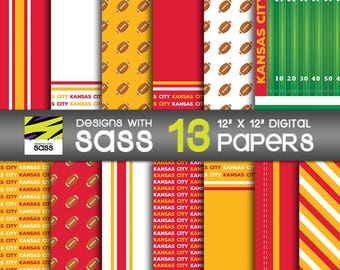 Seamless Kansas City Football Digital Paper, Kansas City football scrapbook paper, Missouri football, Kansas City football craft paper