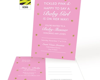 Printable Baby Shower Invitation,Glitter, Gold, Pink, Polka Dots, Baby Boy, Baby Girl, Mom to Be, Postcard