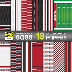 Digital Paper, Georgia College Football Pattern, Georgia College Football Paper, Football Scrapbook Paper, Sports Pattern, Football design