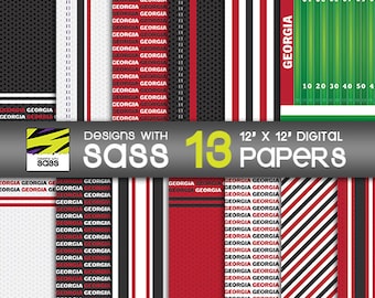 Georgia Digital Paper, College Football Scrapbook Background, Red Black Sports Pattern, Tumbler Sublimation Design