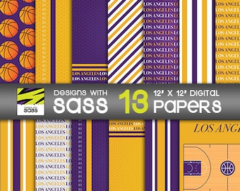 Digital Paper, Los Angeles basketball pattern, Los Angeles Basketball paper, Digital Baketball Scrapbook paper, LA basketball paper pattern