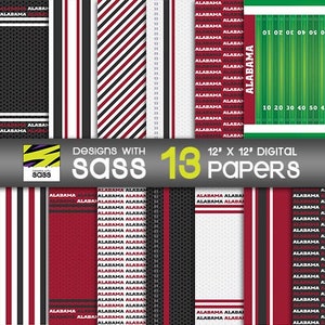 Papier numérique, football universitaire de l'Alabama, football de l'Alabama, football collégial, motif de football, football artisanal, fête de football, rouge noir