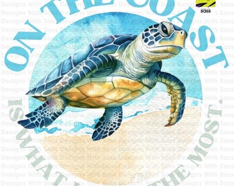 Design de camiseta com tartaruga náutica, na costa, design náutico em PNG, design costeiro, design de camiseta tropical, design de camiseta de praia, PNG para sublimação