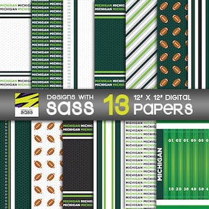 Digital Paper, Michigan College Football Pattern, Michigan College Football Paper, Digital Craft Paper, Football Scrapbook Paper, Sports