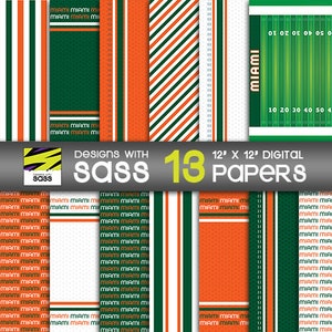 Digital Paper, Miami College Football Pattern, Miami College Football Paper, College Football scrapbook paper, Sports Pattern, Digital Craft