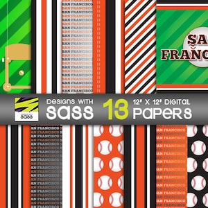 Digital Paper, San Francisco Baseball Pattern, San Francisco Baseball Paper, San Francisco Baseball Scrapbook Paper, California Baseball