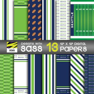 Seattle Football Digital Paper, Football Pattern Seattle Craft Paper Football Scrapbook Paper Sports Pattern Seattle Football Tumbler Art