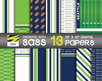 Seattle Football Digital Paper, Football Pattern Seattle Craft Paper Football Scrapbook Paper Sports Pattern Seattle Football Tumbler Art