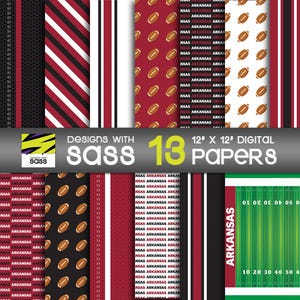 Seamless Arkansas College Football Pattern, Fayetteville Football, Football scrapbook paper, Collegiate Football, Football digital paper