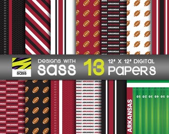 Arkansas College Football Digital Paper Seamless Fayetteville Football scrapbook paper, Collegiate Football, Football digital paper