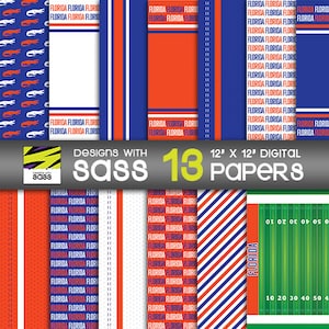 Papel digital, patrón de fútbol universitario de Florida, papel de fútbol universitario de Florida, papel artesanal digital, papel de álbum de recortes de fútbol