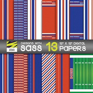 Papier numérique, Motif football universitaire de Boise, Papier de football universitaire de Boise, Papier artisanal numérique, Papier de scrapbooking Football