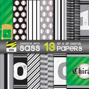 Digitaal papier, Chicago Baseball-patroon, Chicago Baseball Paper, Chicago Baseball-plakboekpapier, Chicago Baseball Craft-papier, achtergrond
