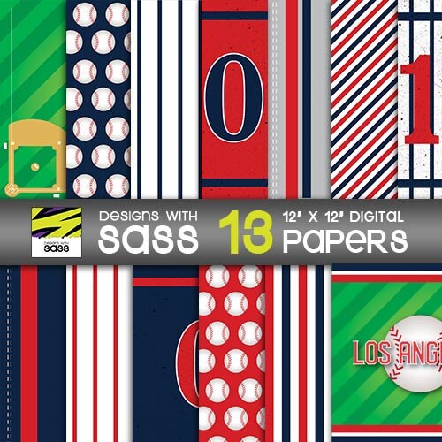 Digital Paper, LA Baseball Pattern, Los Angeles Baseball Paper, LA Baseball Scrapbook Paper, Los Angeles Baseball Craft, Baseball background