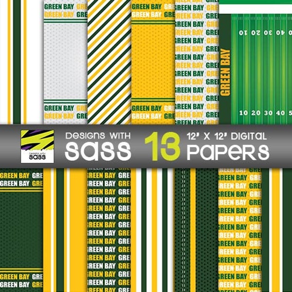 Digital Paper, Packers Football Paper, Packers football pattern, Packers football scrapbook paper, Packers football craft paper, background