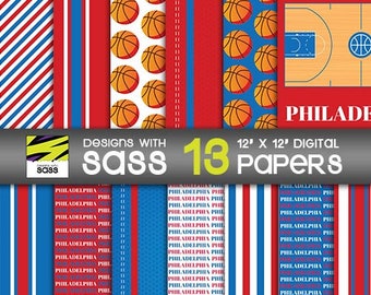 Digital Paper, Philadelphia Basketball Paper Pattern, Philadelphia Basketball Scrapbook, Philly Basketball Pattern, Philly Basketball Craft