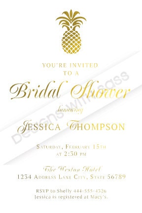 Printable Pineapple Gold Bridal Shower Invitation | Etsy
