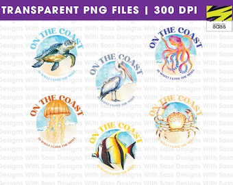 On the Coast PNG Designs, Tropical PNG Design, Set of 6, Coastal png Design, Tropical Shirt Design, Coastal Shirt Design, Sublimation png
