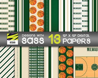 Digital Paper, Milwaukee basketball Pattern, Milwaukee basketball paper, Milwaukee basketball craft paper, Milwaukee basketball scrapbook