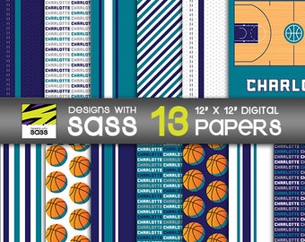 Digital Paper, Charlotte Basketball Paper, Charlotte Basketball Pattern, Charlotte Basketball Craft, Charlotte Basketball Scrapbook paper