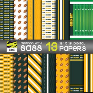 Seamless Green Bay Football Digital Paper, Green Bay football pattern, Green Bay football scrapbook paper, Green Bay football craft paper