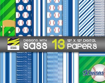 Digital Paper, Kansas City Baseball Pattern, Kansas City Baseball Paper, Kansas City Baseball Scrapbook Paper, Kansas City Baseball Craft