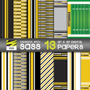 Digital Paper, Pittsburgh, Football, Sports, Black, Yellow, digital paper, scrapbook paper, sports digital papers, digital paper pack
