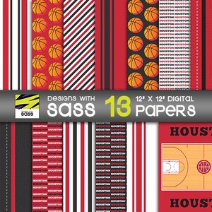 Digital Paper, Houston College Basketball Paper, Houston College Basketball Pattern, Basketball Scrapbook Paper, Basketball Tumbler Wrap