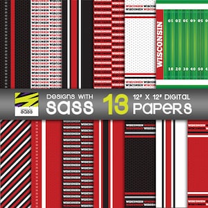 Digitaal papier, Wisconsin College Football-patroon, Wisconsin College Football-ontwerpen, plakboek voetbal, achtergrond sportpatroon