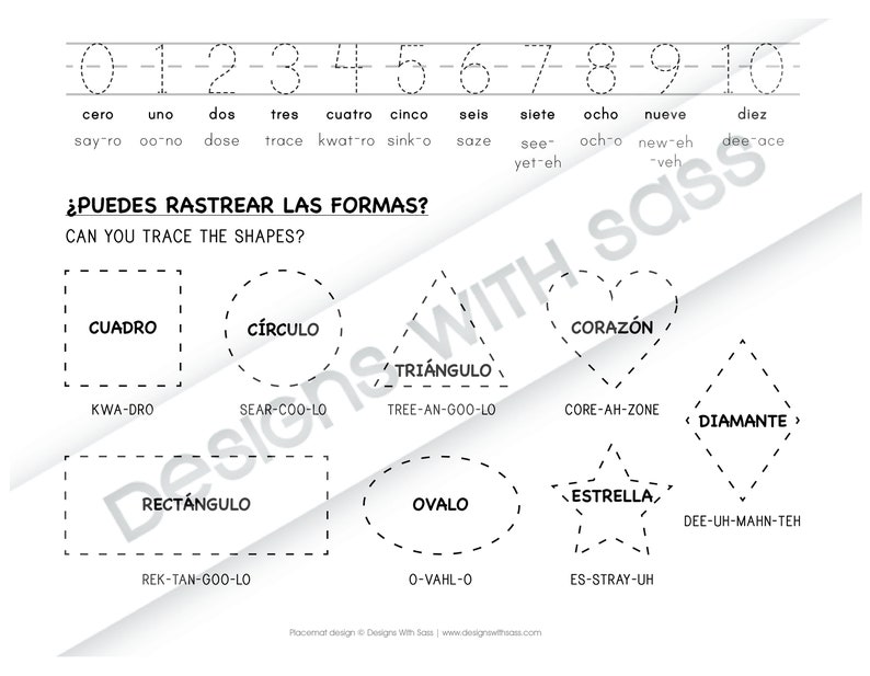 Spanish Kid's Learning Placemat Children's Etsy