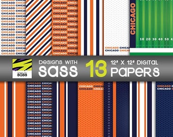 Chicago Football Digital Paper Pattern Chicago Craft Paper Football Scrapbook Paper Sports Pattern Football Tumbler Art