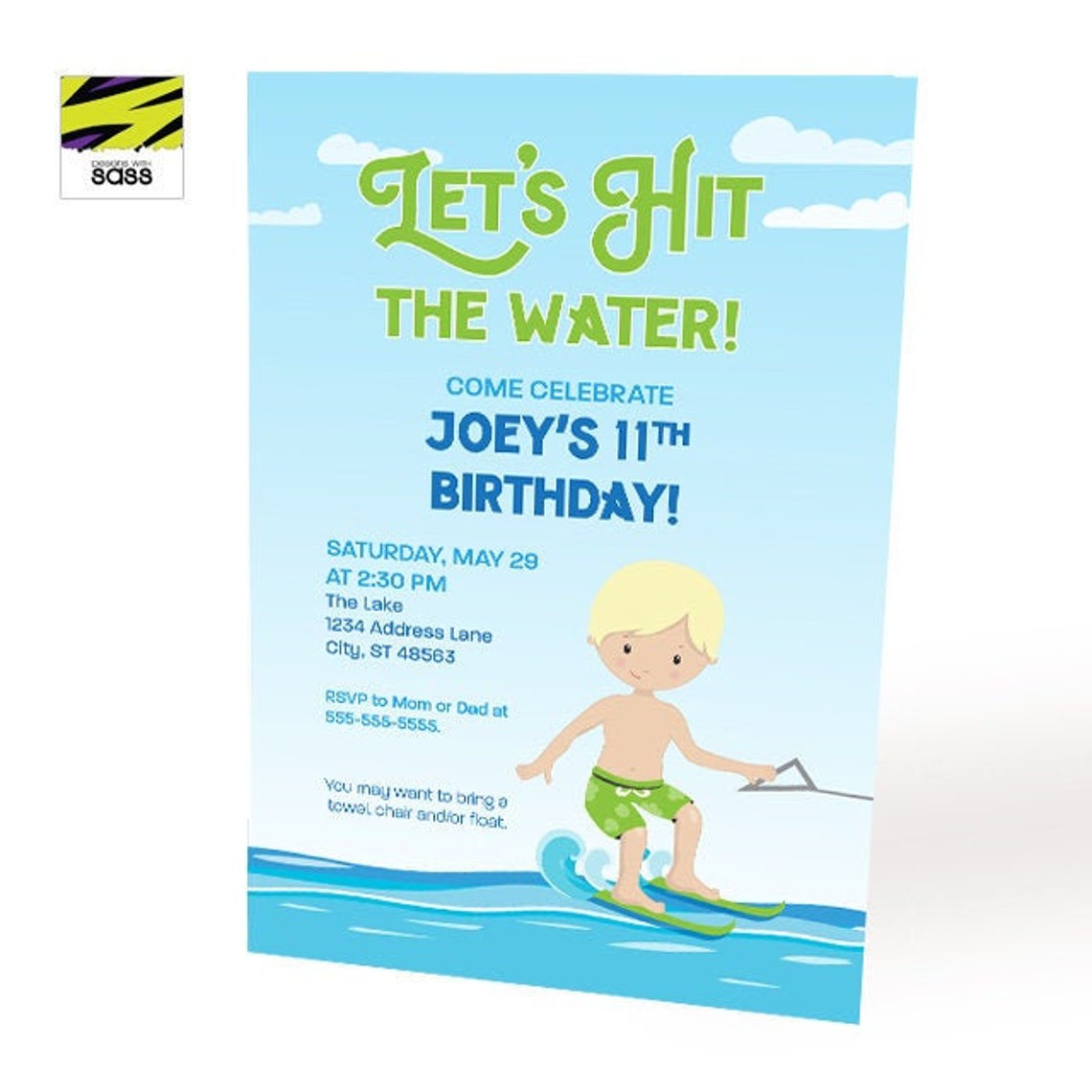 Printable, Water Ski, Invitation, Summer Party, Birthday Boy, Lets Hit