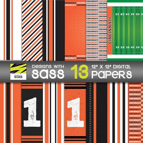 Digital Paper, Cincinnati Football Pattern, Ohio football pattern, Cincinnati Football Scrapbook Paper, Cincinnati Football Craft Paper