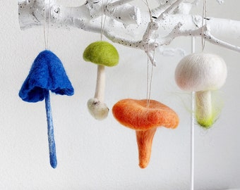 Mushroom ornament - felt food - felted Easter ornament - felted Christmas ornament - garland parts