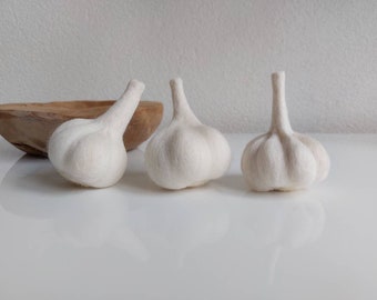 Garlic decor - garlic bowl filler - white home decor - felt food ornament