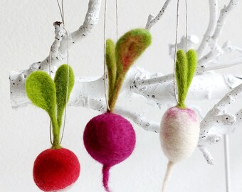 Radish ornament - felt vegetables - food ornaments - felt food - Easter ornaments - felted radish ornament - Christmas ornament