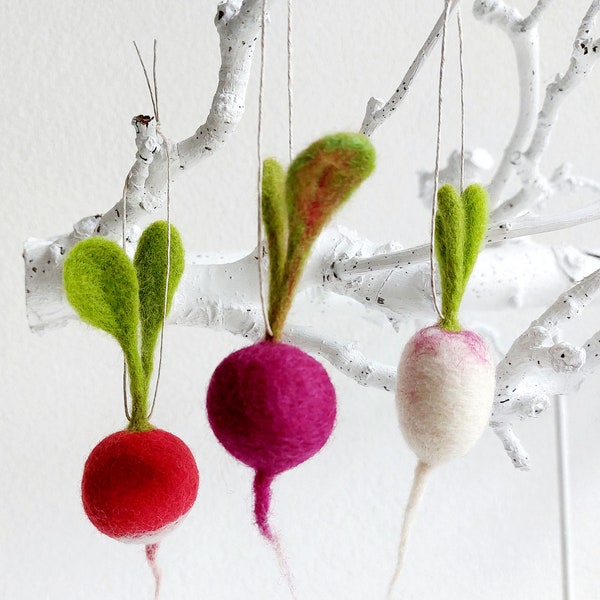 Radish ornament - felt vegetables - food ornaments - felt food - Easter ornaments - felted radish ornament - Christmas ornament