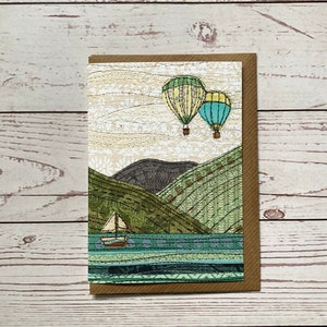 Keswick Greeting Card, print of original, Illustrated Lake District Card,Any Occasion Card,The Lakes, Paper Collage Artwork, Paper Stitched