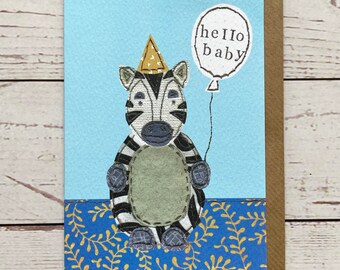 New Baby Zebra Card Blue, Hello Baby, Greeting Card