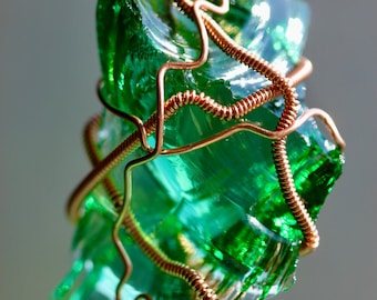 Very Rare Gaia Green Andara Crystal X-Large Pendant in Copper Wire - 23,05 grams Magical Andara Pendant - Talisman, Amulet -