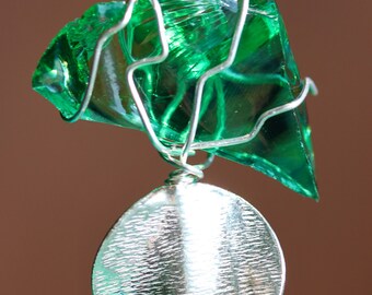 Very Rare Gaia Green Andara Crystal Large Pendant in Fine 999 Silver with Karen Hill Tribe Silver Bead - 14,90 grams Magical Pendant!! -