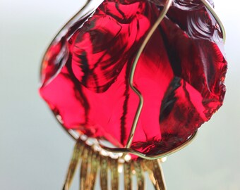XXL Magenta Garnet Andara Pendant in 14 cts. Gold Filled Wire and Karen Hill Tribe Gold Plated Silver Rays - 35,40 grams Very Rare Andara -