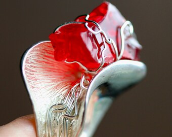 Fire Solar Light Andara Crystal Ring in Sterling Silver - Ultra Rare Andara Specimen Crystal Ring - Size US 7 1/2 - diameter 17,5 mm -