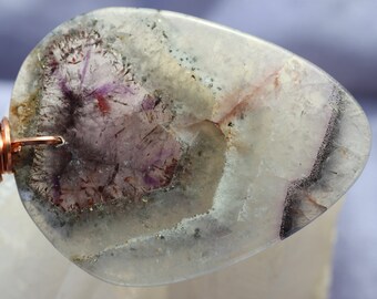 Very Rare Auralite-23 Crystal Slice X-Large Pendant in Copper Wire - Magical!! -