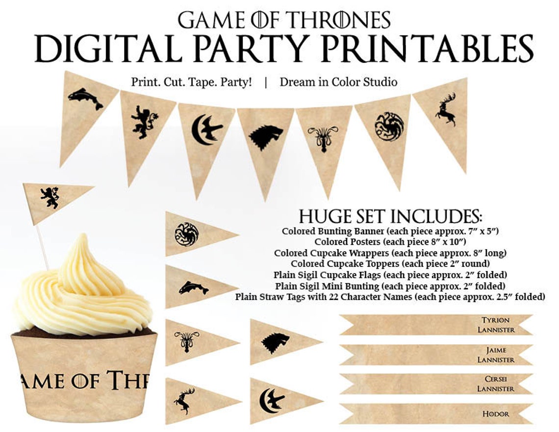 Game of Thrones Digital Party Printables: Cupcake Wrappers - Etsy