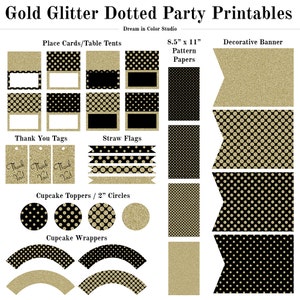 Black Gold Glitter Party Printables Holiday Birthday Graduation