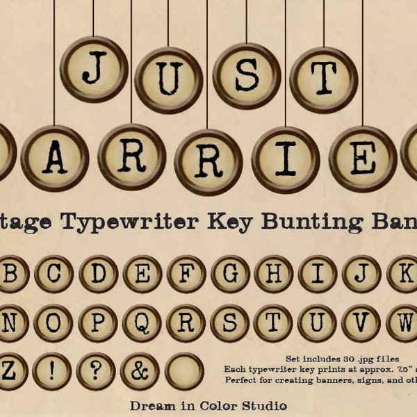 Vintage Typewriter Key Bunting Banner Digital Download - Literary Wedding Party Decor