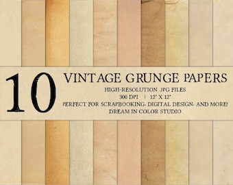 10 Vintage Grunge Papers Textures Digital Scrapbooking Printable